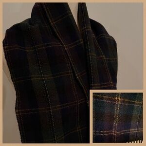 POLO by Ralph Lauren Tartan Plaid Lambswool Fringe Scarf in Navy/Green/Brown